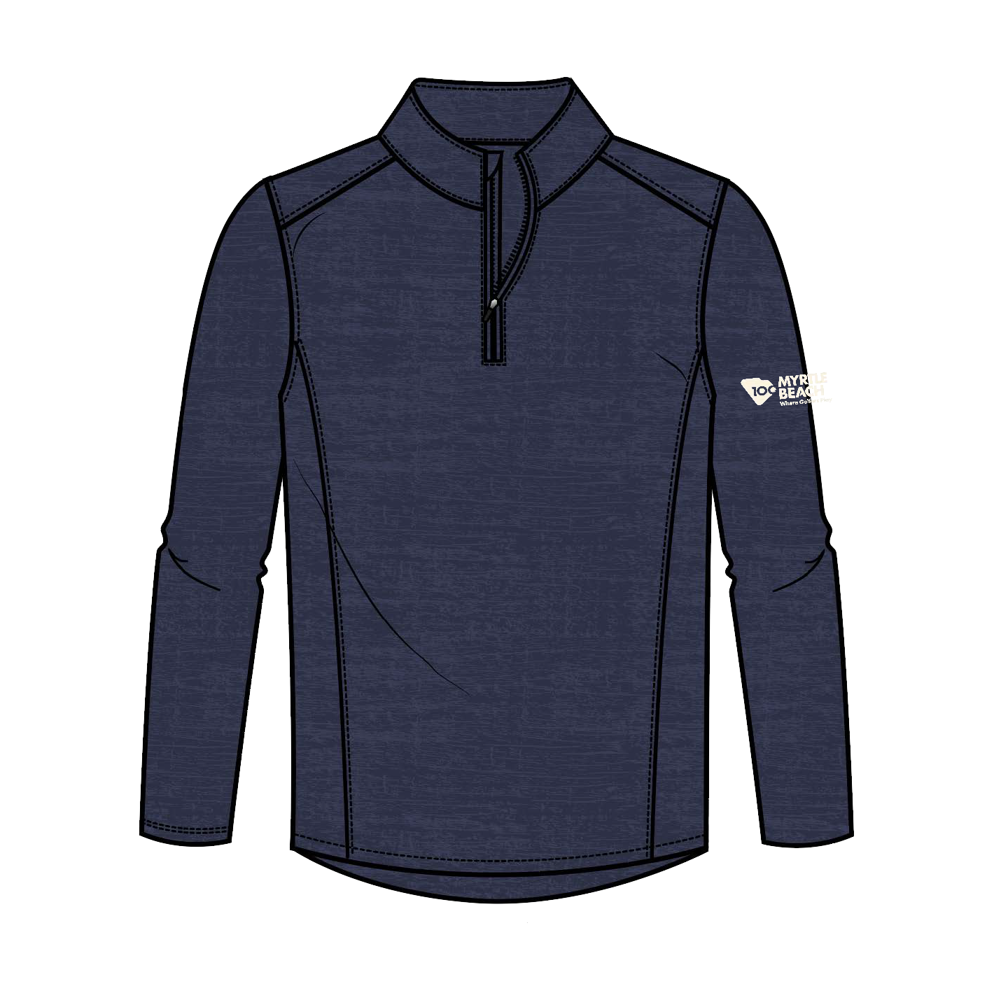 A dark navy blue long-sleeve quarter-zip pullover with a mock neck collar, shown on a plain white background.